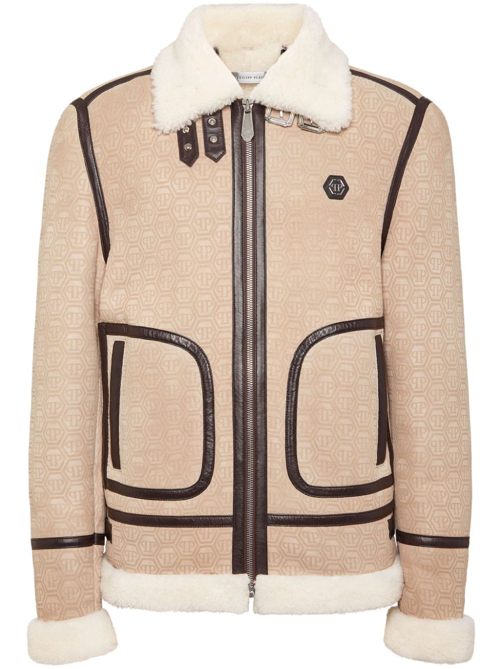 Monogram shearling jacket - Neutrals