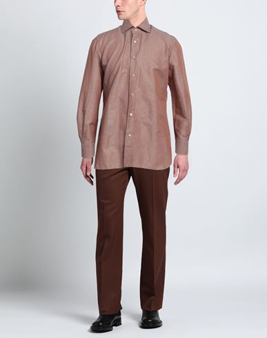 Man Shirt Light brown Size 16 Cotton, Linen