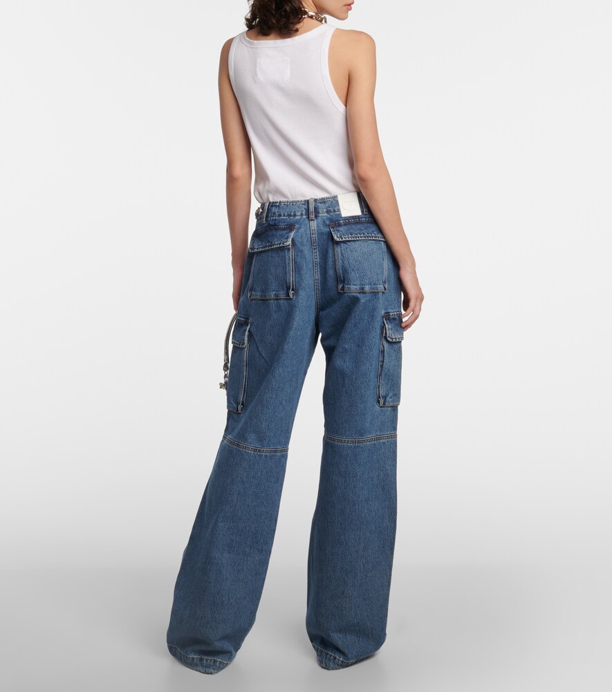 Wide-leg denim cargo pants