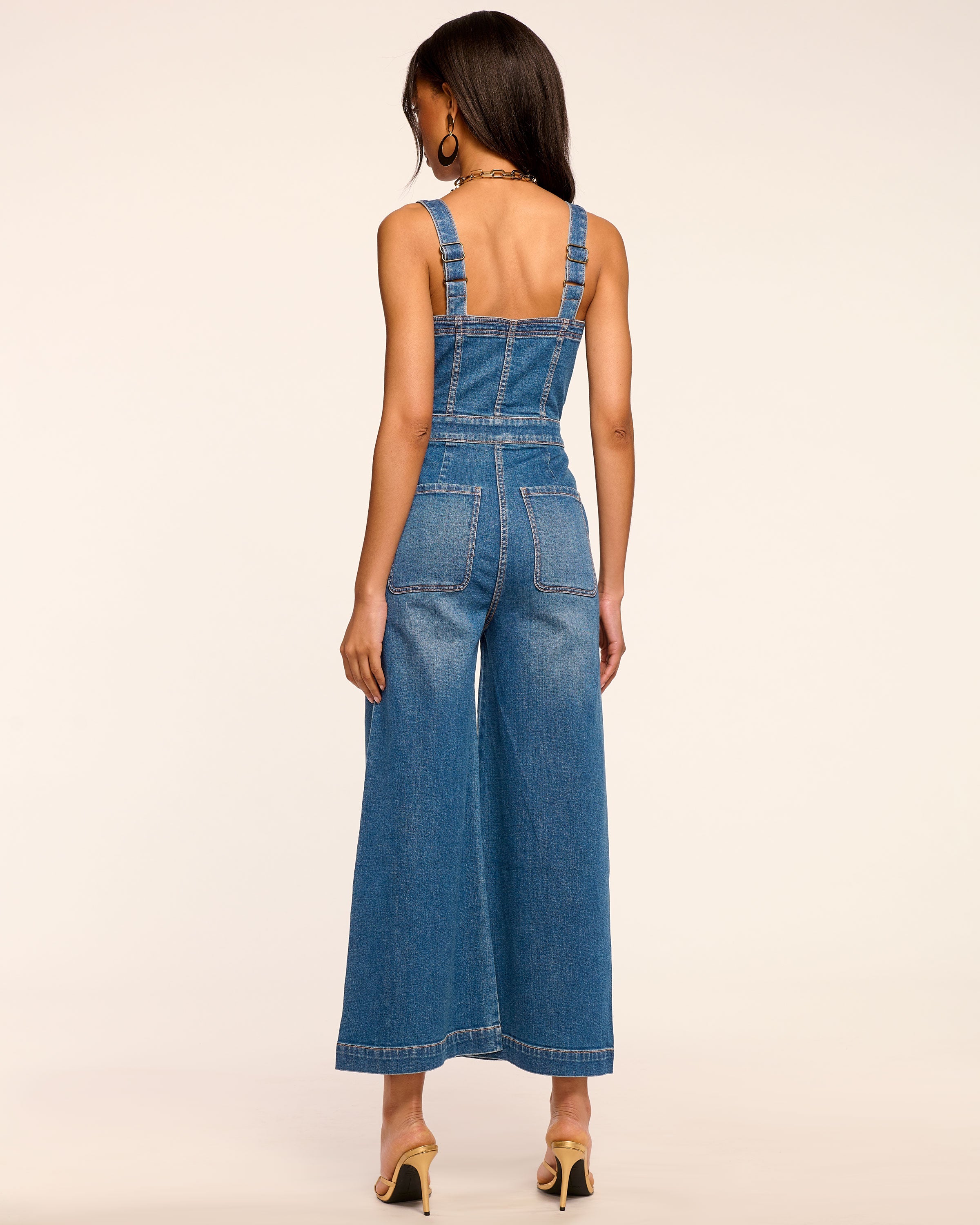 Brinkley Cropped Sleeveless Denim Jumpsuit in Medium Wash
