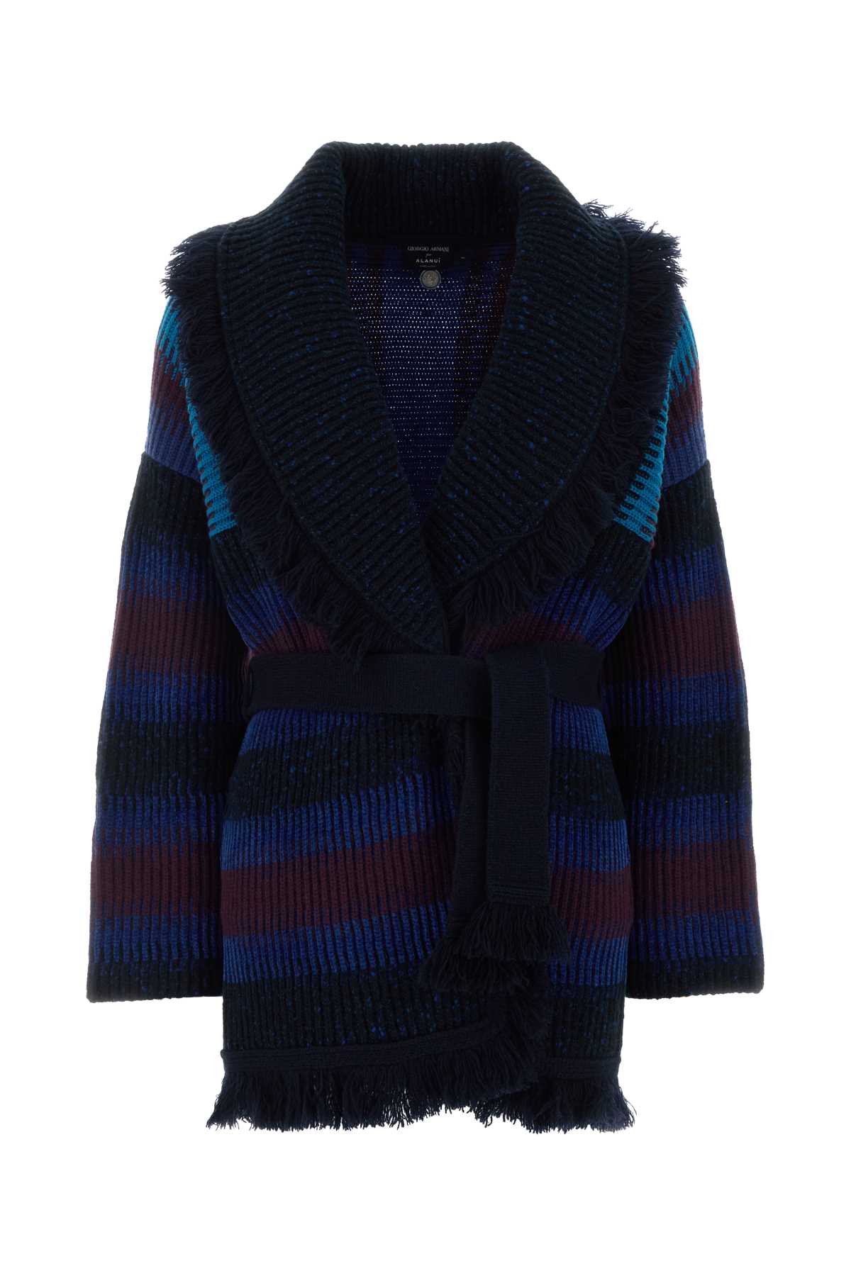 Cashmere-Blend Striped Cardigan — Navy