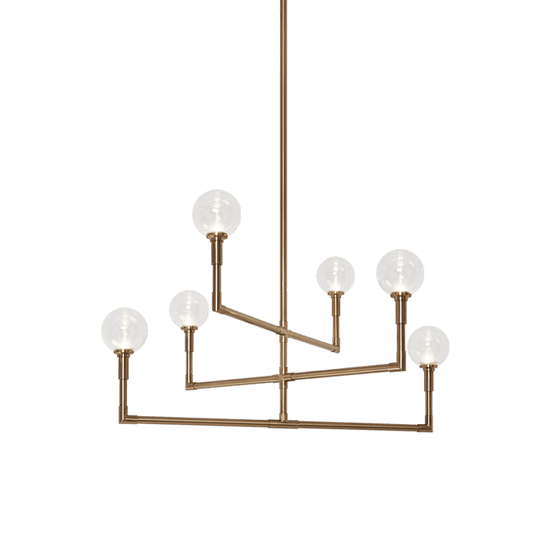 Aged Gold Brass Six Light Chandelier from the Candlestix Collection
