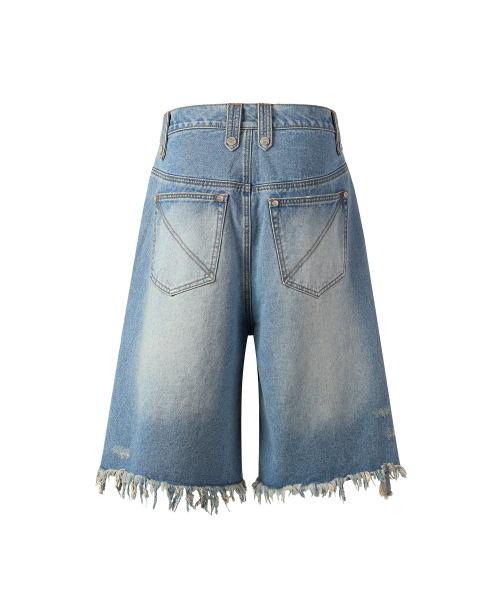 DESTROYED DENIM SHORTS LIGHT BLUE