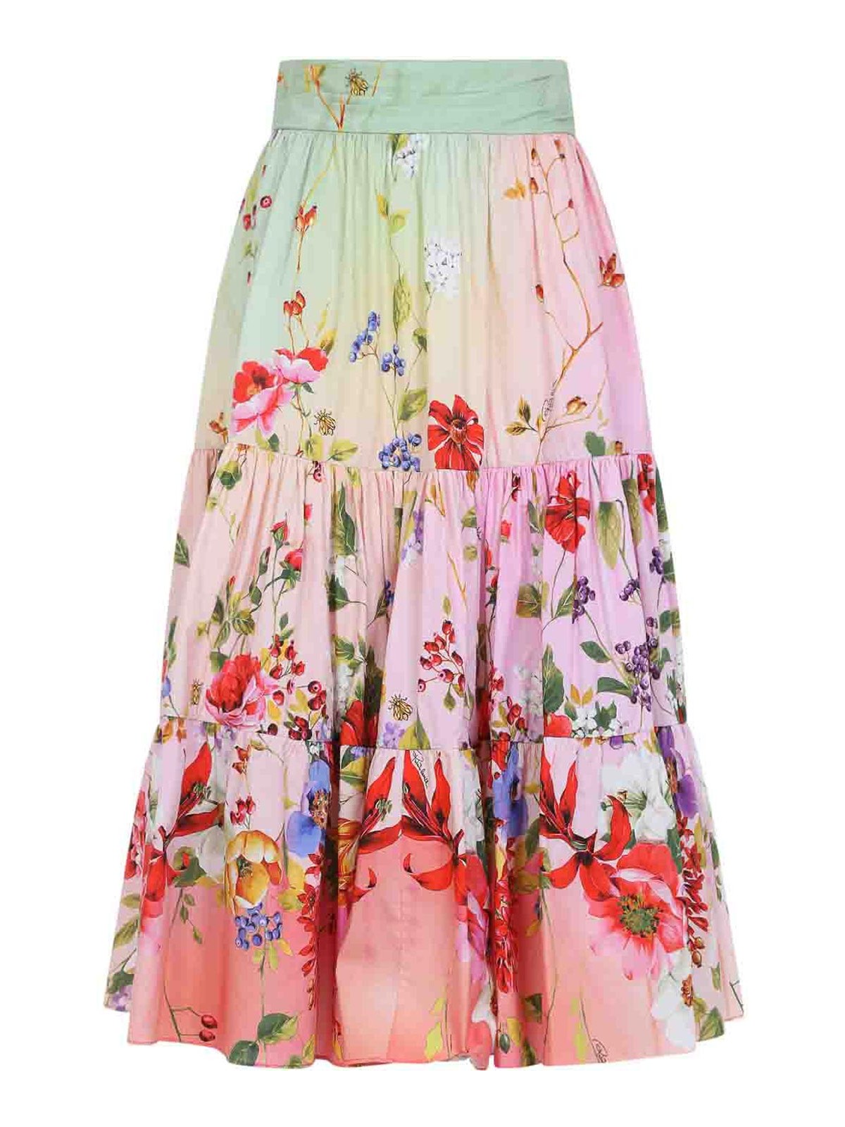 Roberto Cavalli - miami flowers high waist tiered midi skirt