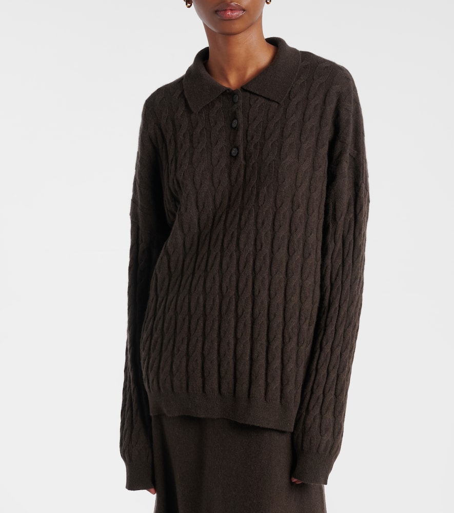 Cable-knit cashmere polo sweater