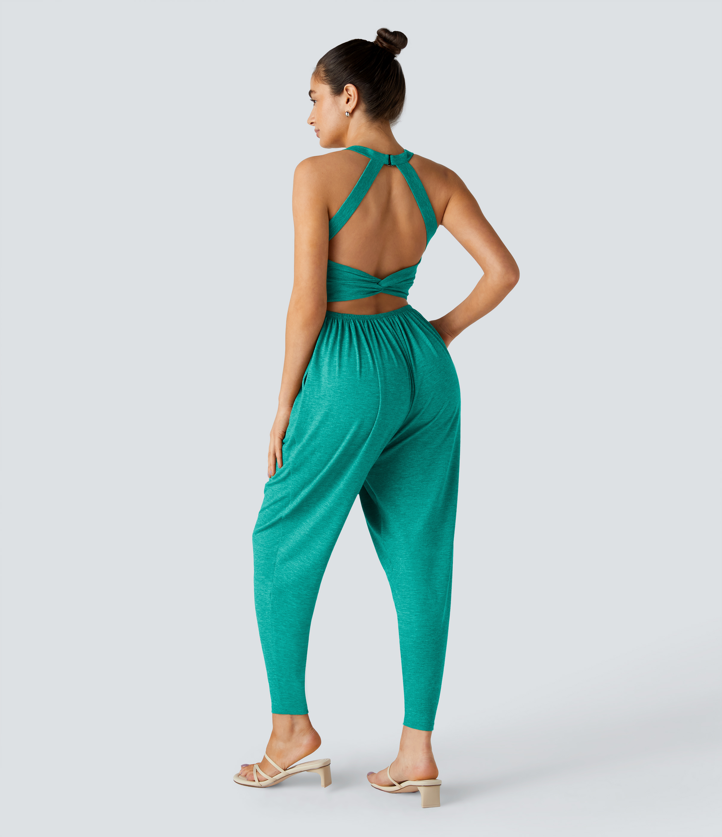 U Neck Pocket Harem Casual Jumpsuit-Easy Peezy Edition  - Reef Mint Green