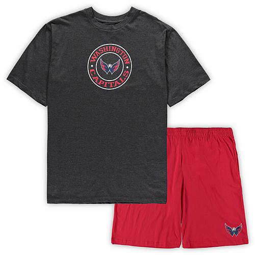 Men's Red/Heathered Charcoal Washington Capitals Big & Tall T-Shirt & Shorts Sleep Se