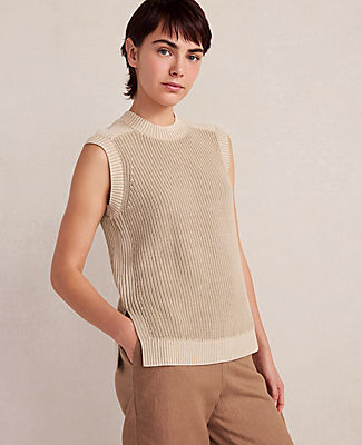 Ann Taylor Haven Well Within Garment-Dyed Cotton Shaker Sleeveless Sweater