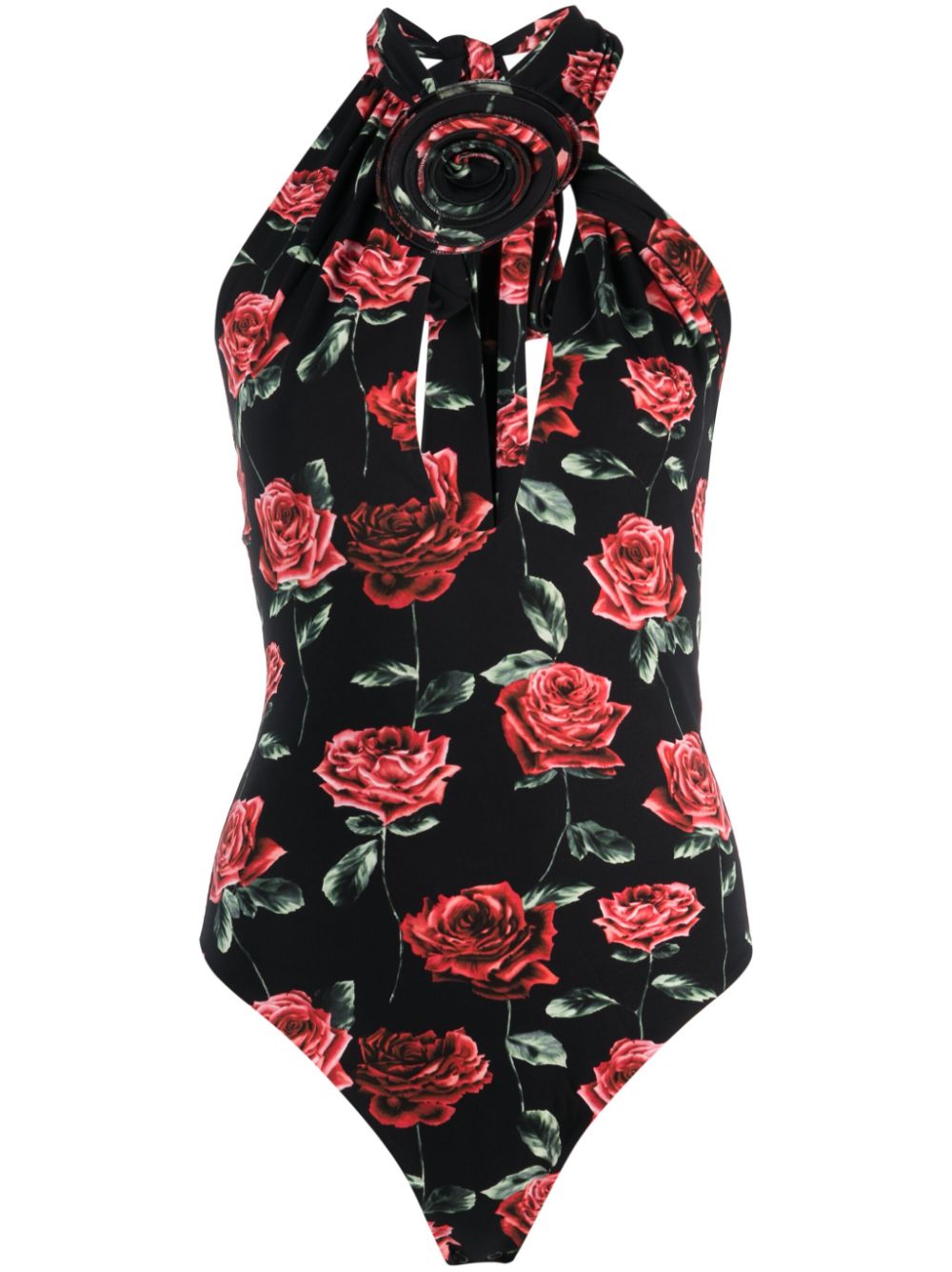 Floral-print keyhole-neck bodysuit