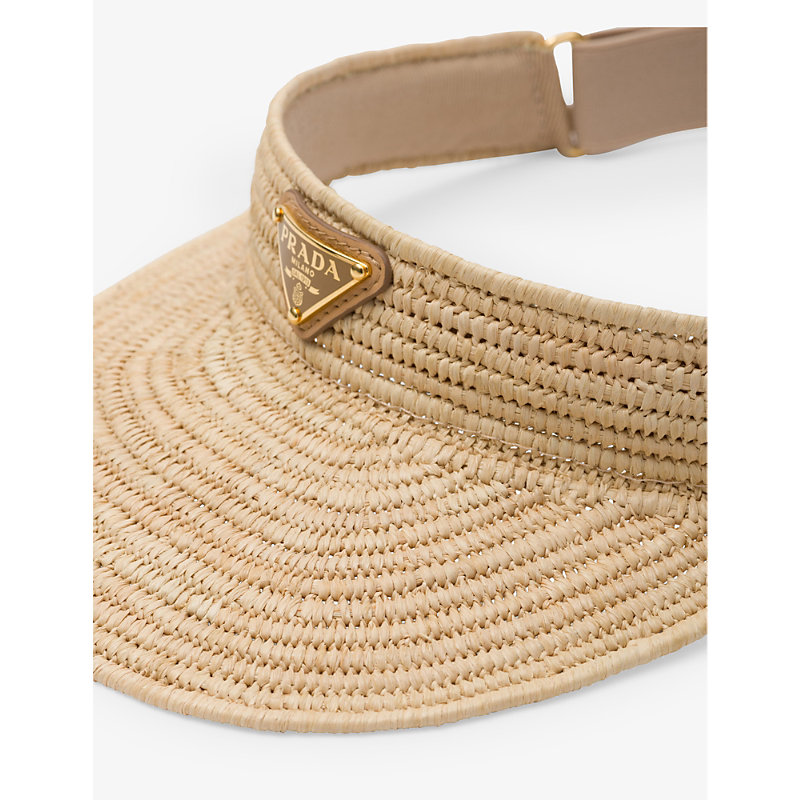 Womens Neutral Brand-plaque Woven Visor 