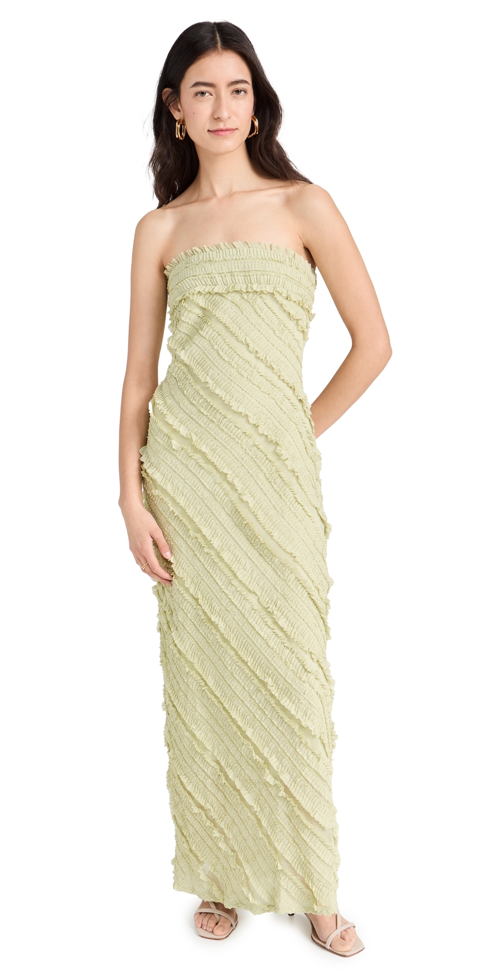 Strapless Ruffled Maxi Dress Pistachio