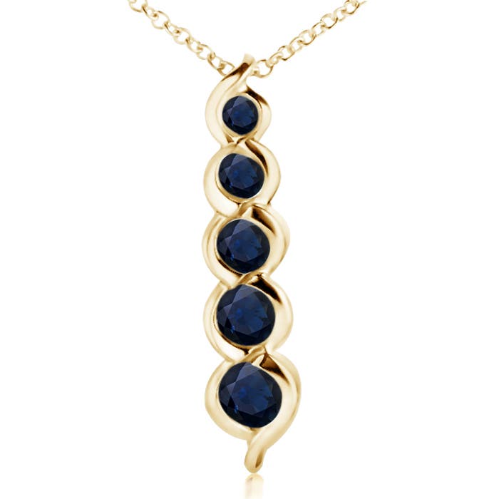 Angara 0.66 Carat Five Stone Round Blue Sapphire Journey Pendant in 14K Yellow Gold