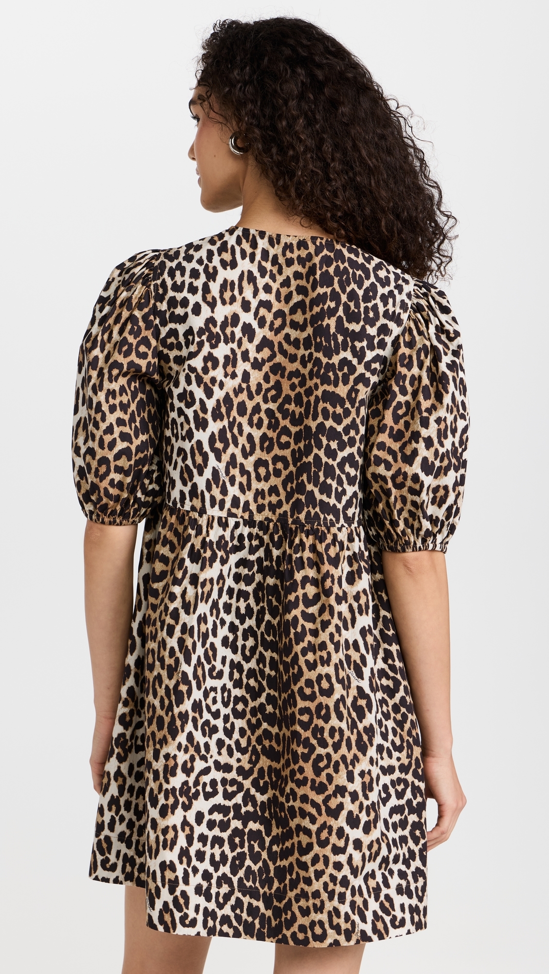 Cotton Poplin Tie String Mini Dress Leopard