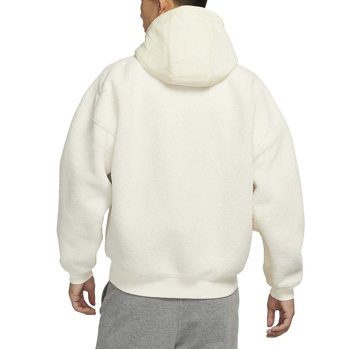 Men's Splicing Polar Fleece Hooded Jacket Light Ivory