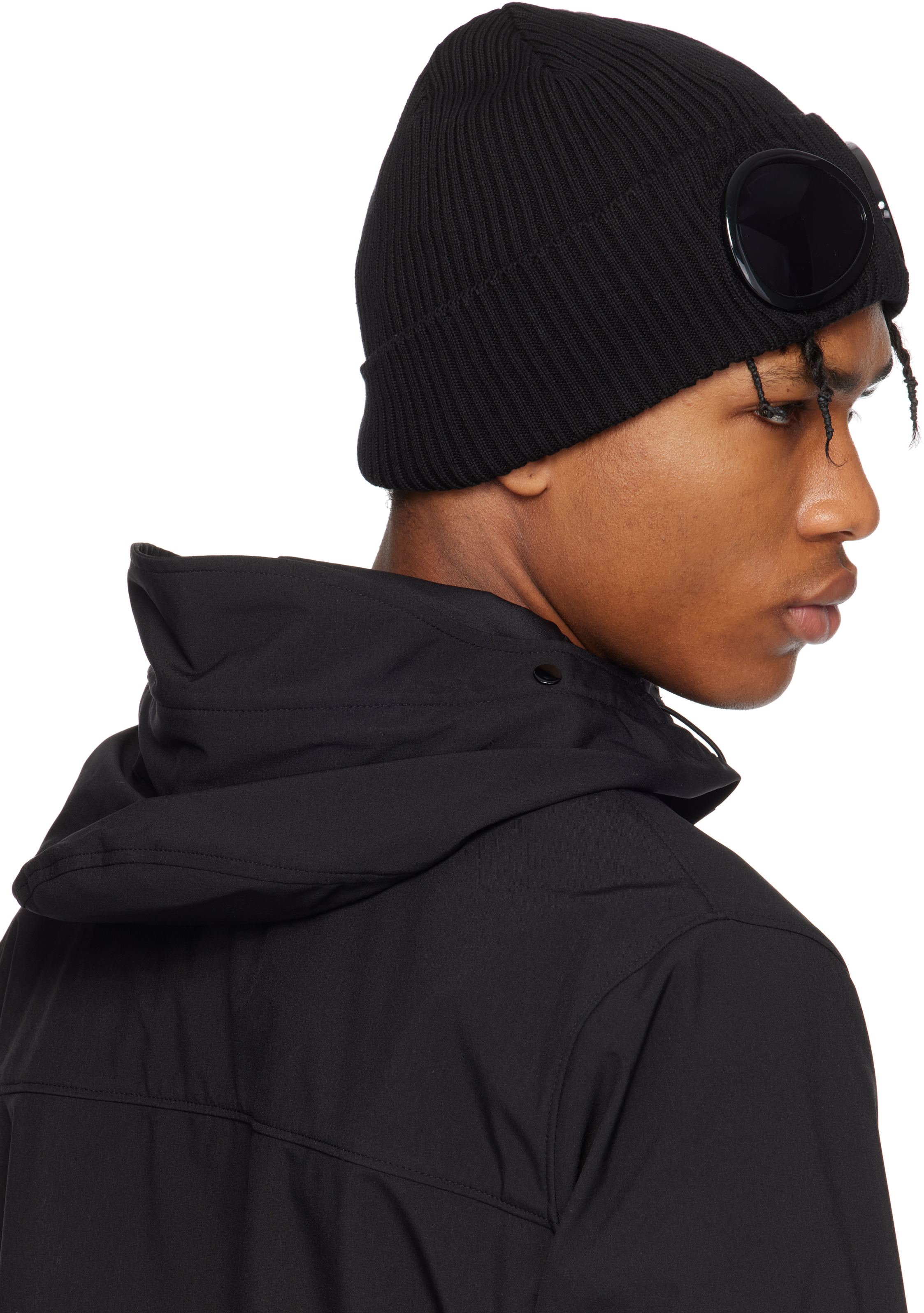 C. P. Company Black Cotton Goggle Beanie