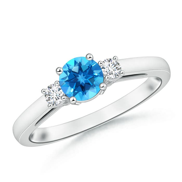 Angara 0.95 Carat Round Swiss Blue Topaz & Diamond Three Stone Engagement Ring in Platinum