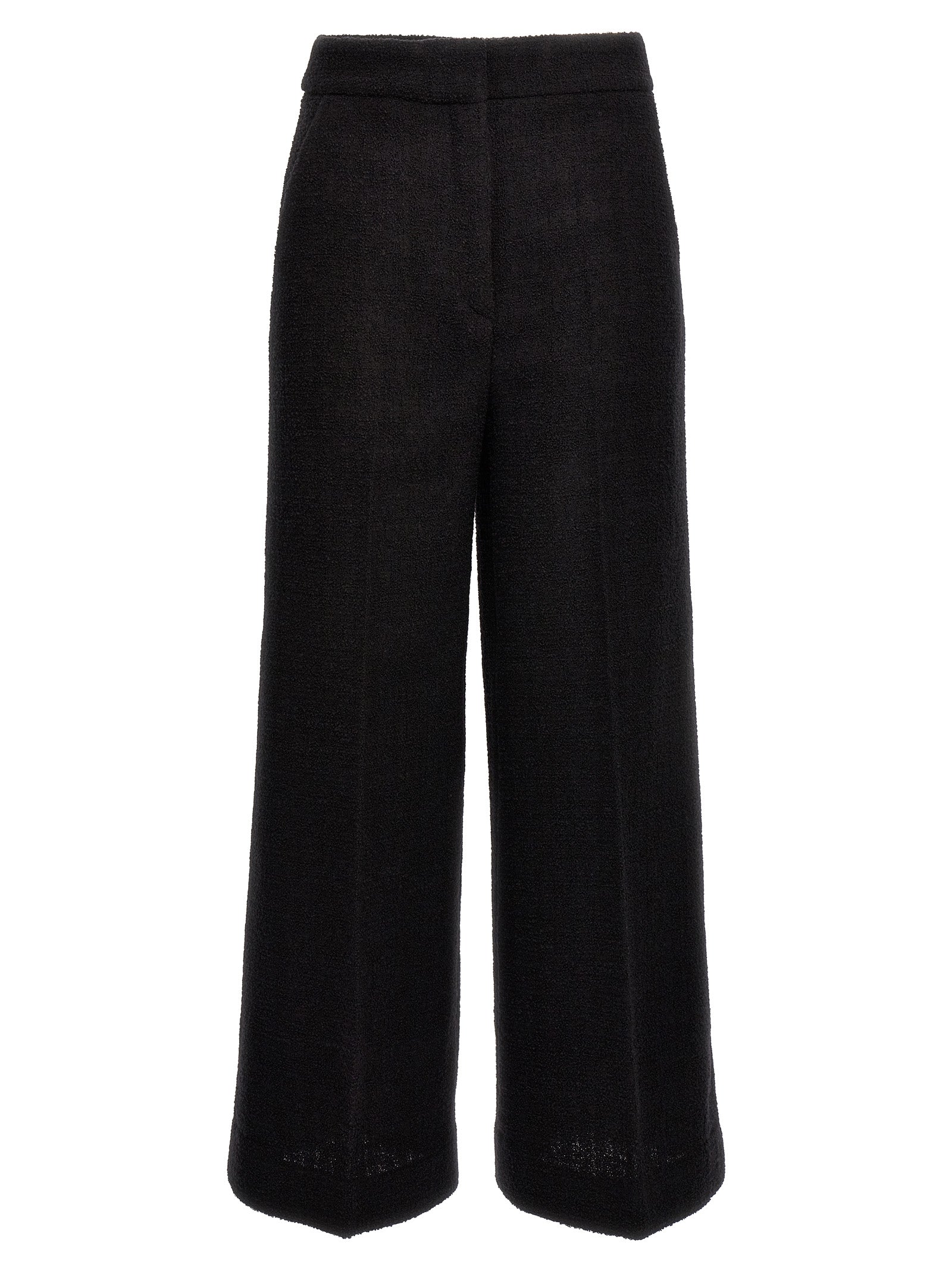 Wool Bouclé Blend Trousers — Black