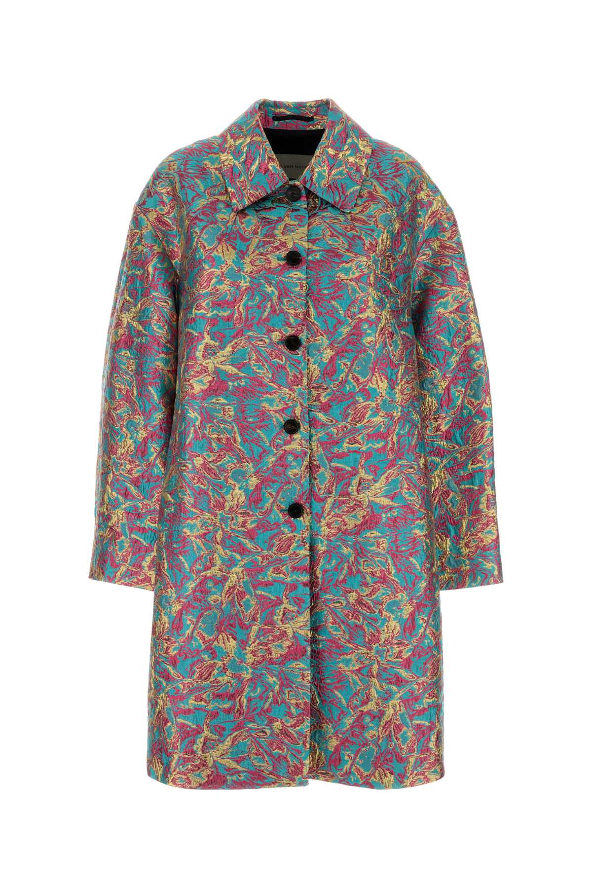 Floral Jacquard Coat — Turquoise