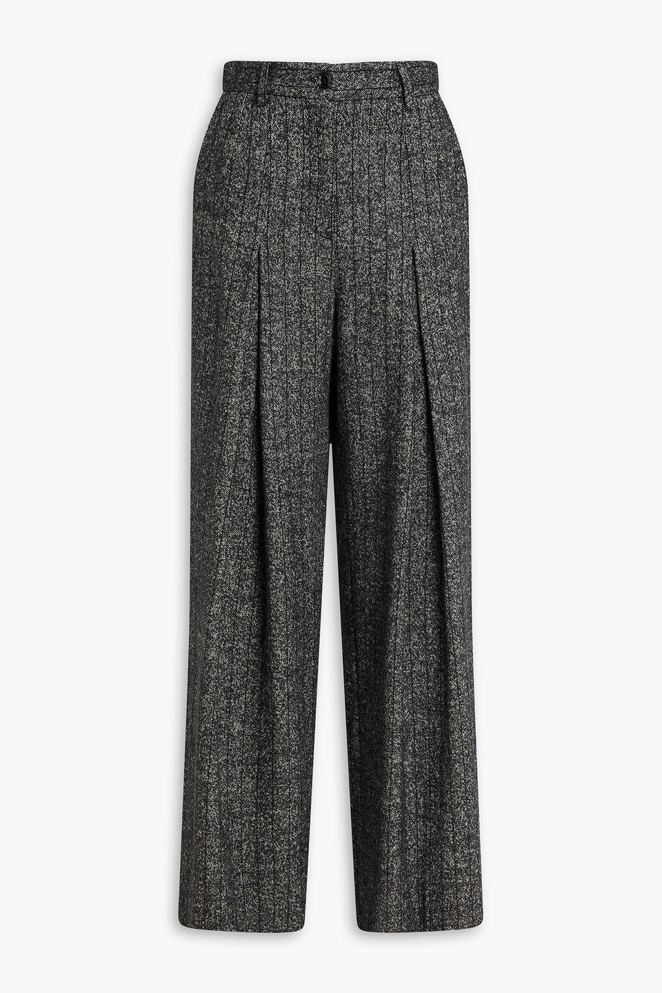 Pleated tweed wide-leg pants - Black - IT 42
