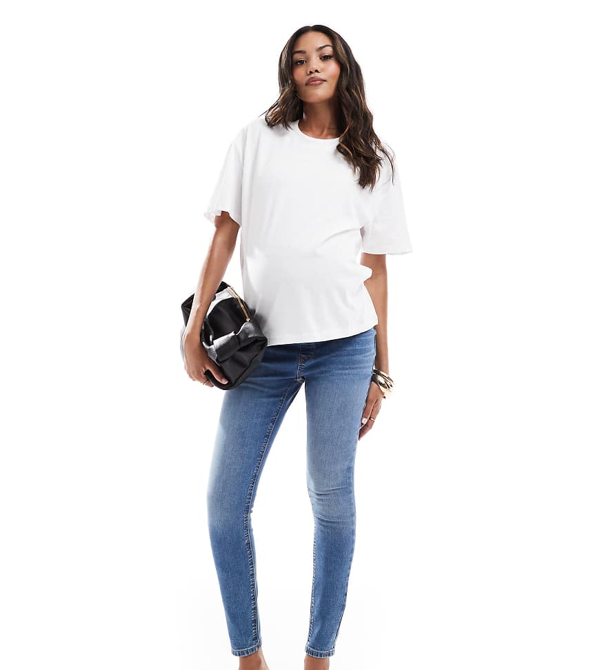 ASOS DESIGN Maternity ultimate skinny jeans in mid blue