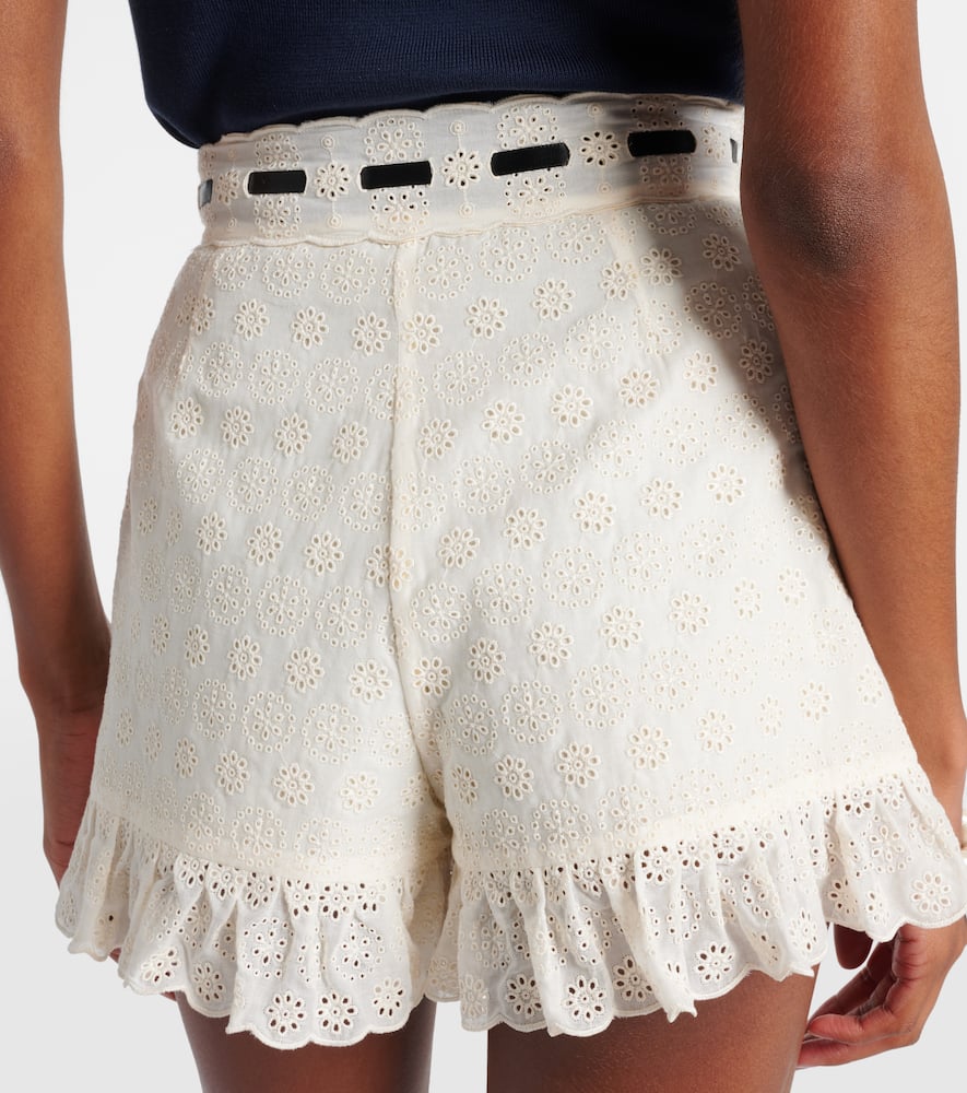Floral ruffled cotton shorts
