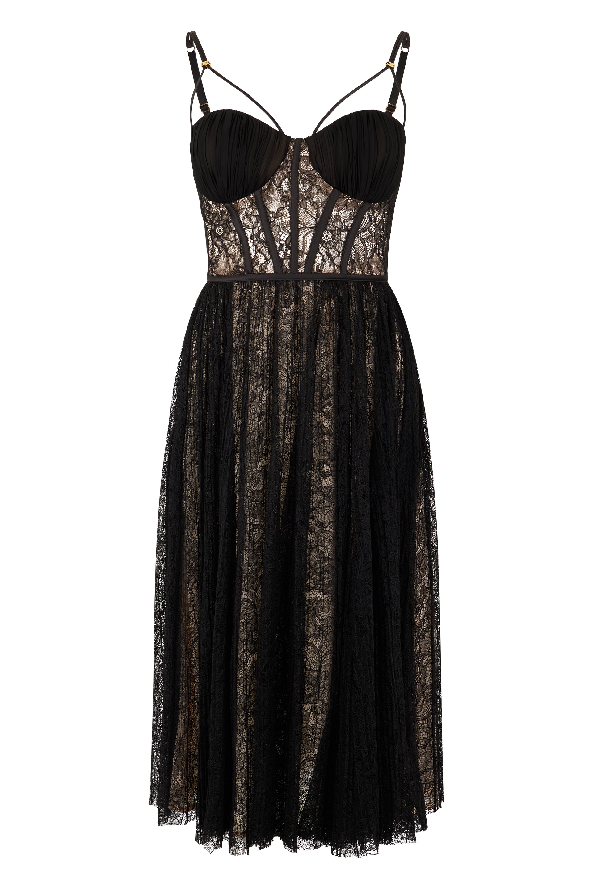Lace Long Dress with Molded Cups and Flowy Skirt