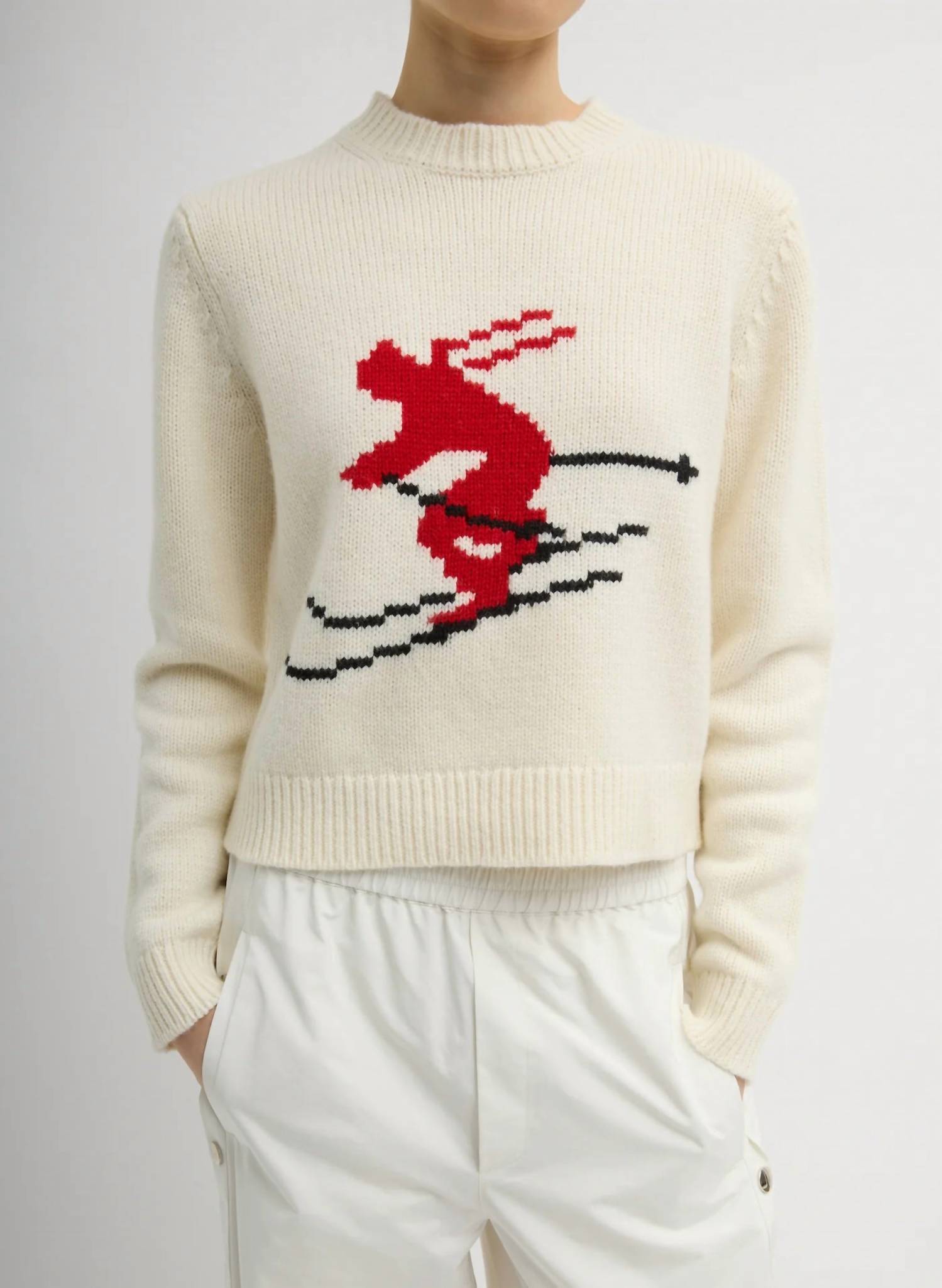 Soft Wool Ski Shrunken Sweater In Ivory Multi