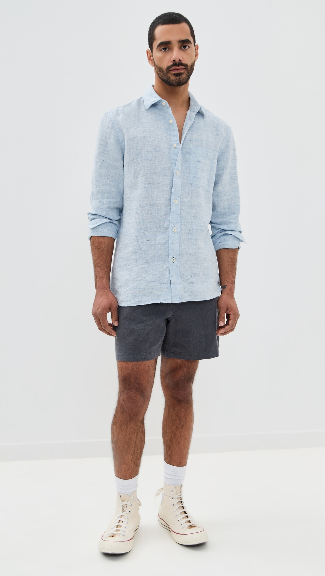 Faherty Linen Laguna Shirt Light Blue Melange