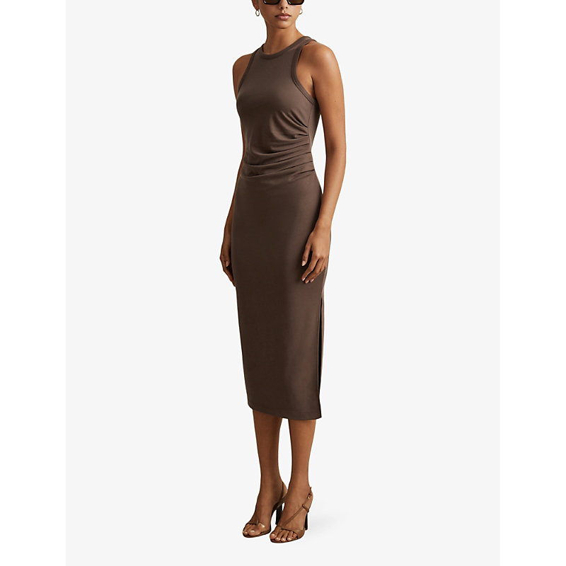 Womens Mocha Lola Racer-back Body-con Jersey Midi Dress