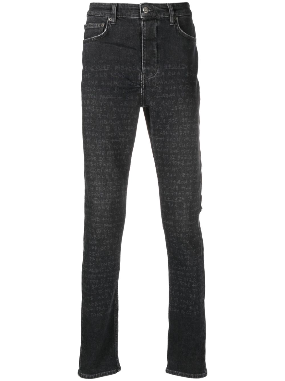 Text-print mid-rise tapered jeans - Grey