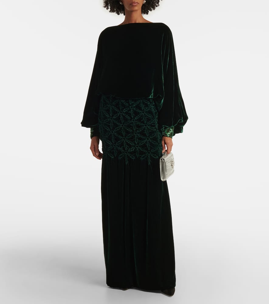 Genevieve smocked velvet gown