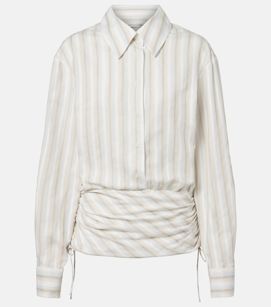 Ruched striped cotton minidress