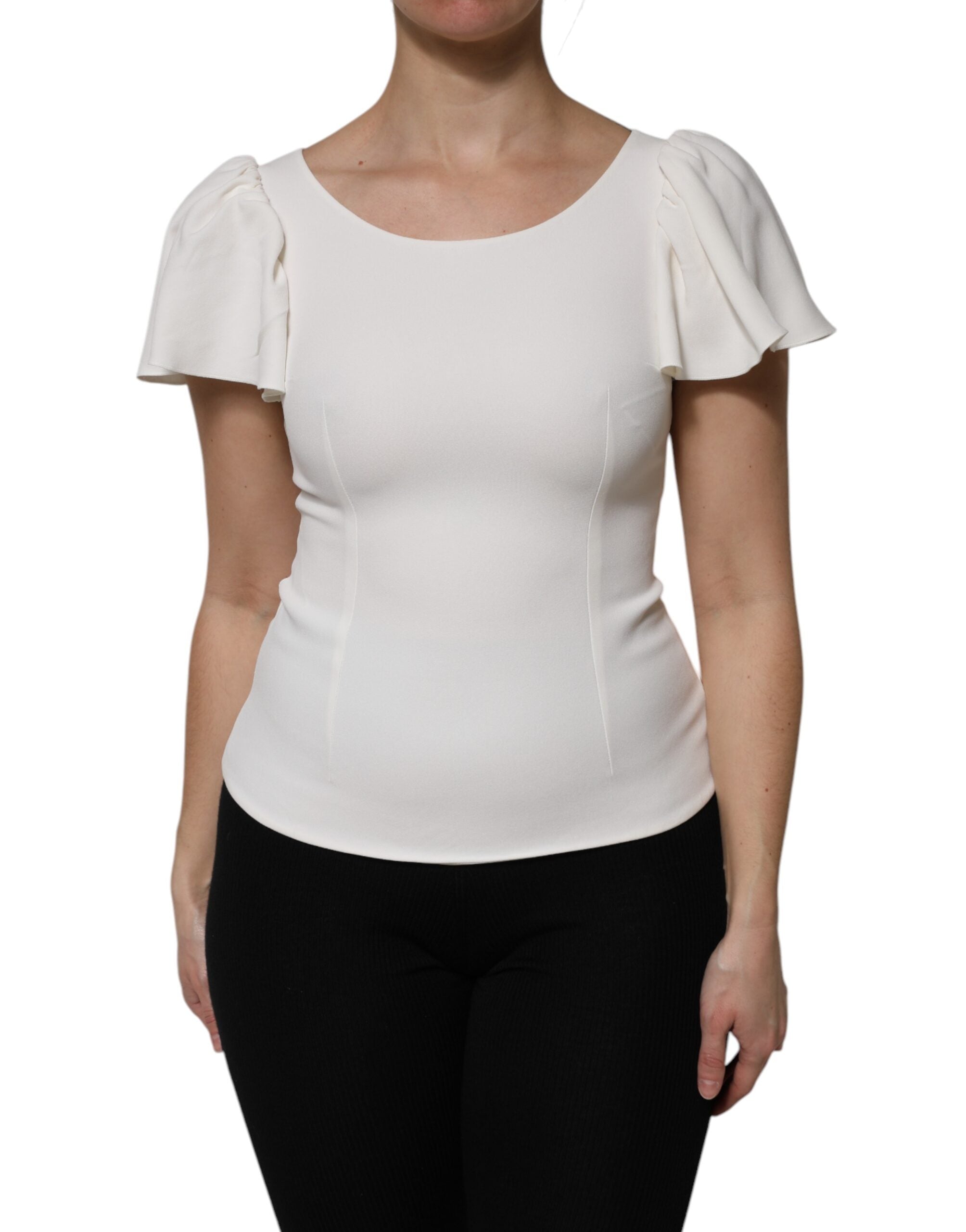 Puffed-Sleeve Viscose Blouse — White