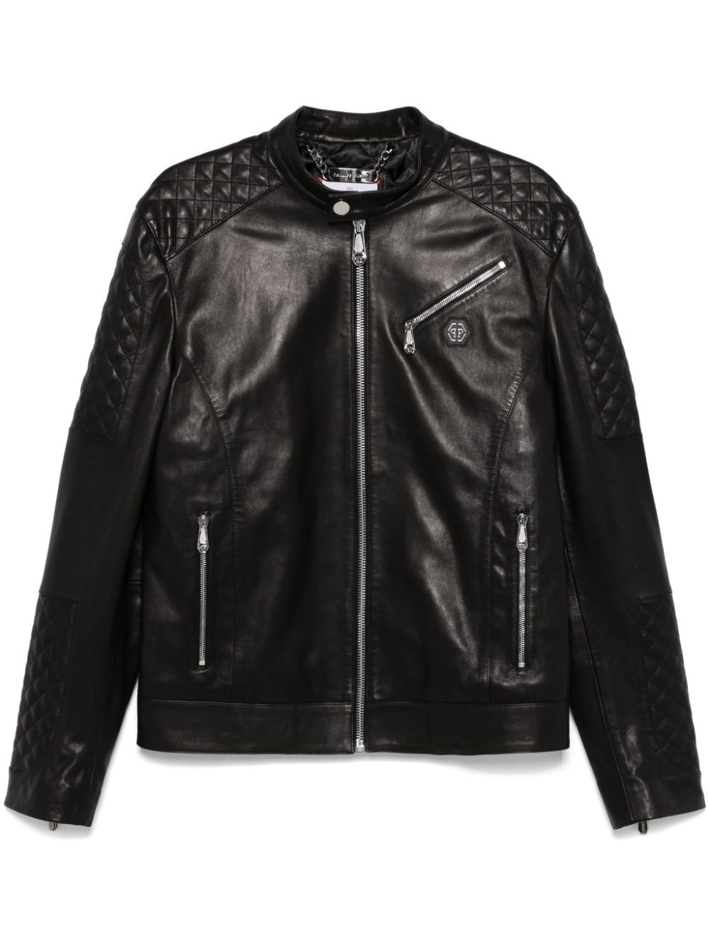 Padded leather jacket - Black