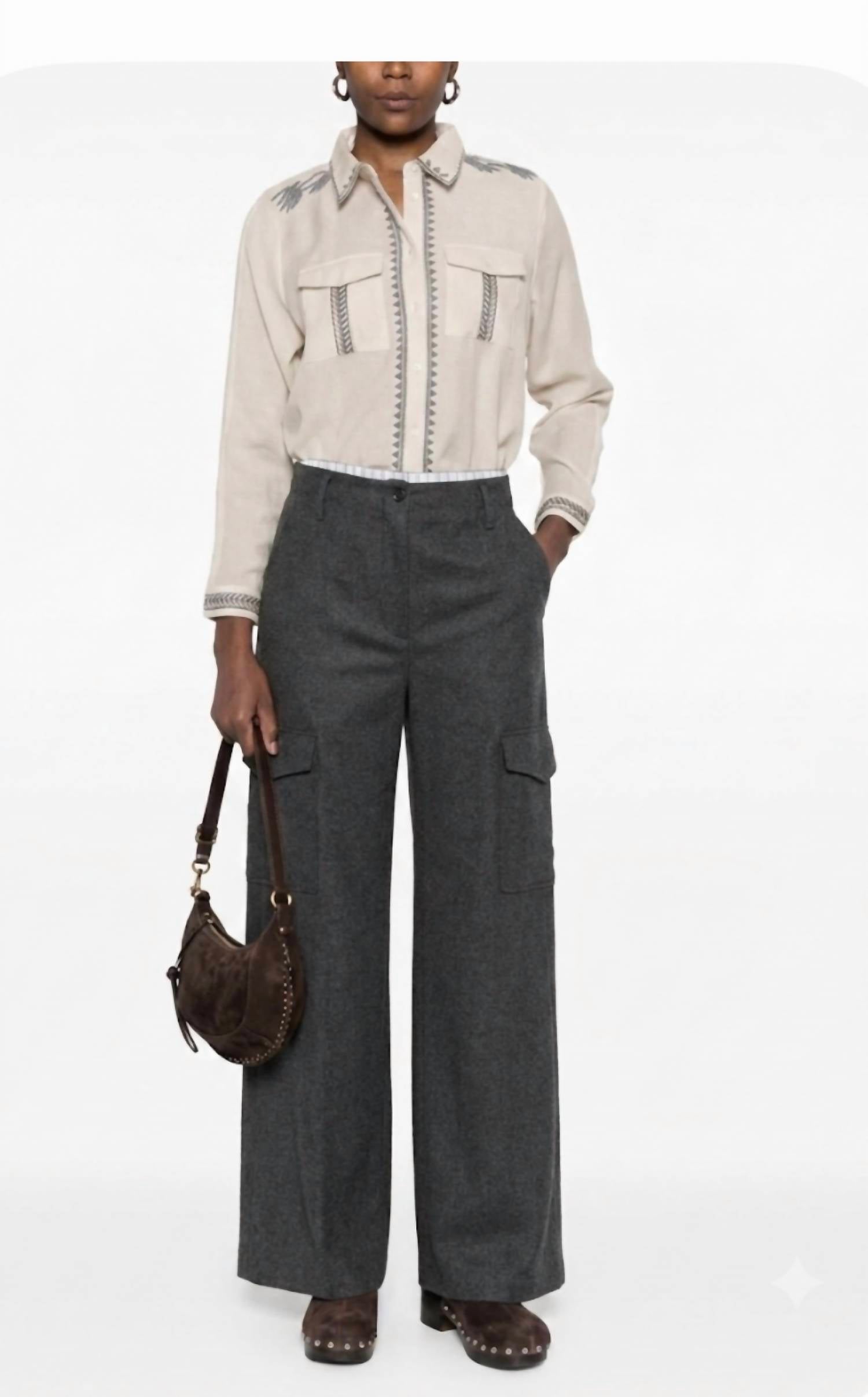 Piorico Wide Leg Cargo Trousers Pants In Anthracite
