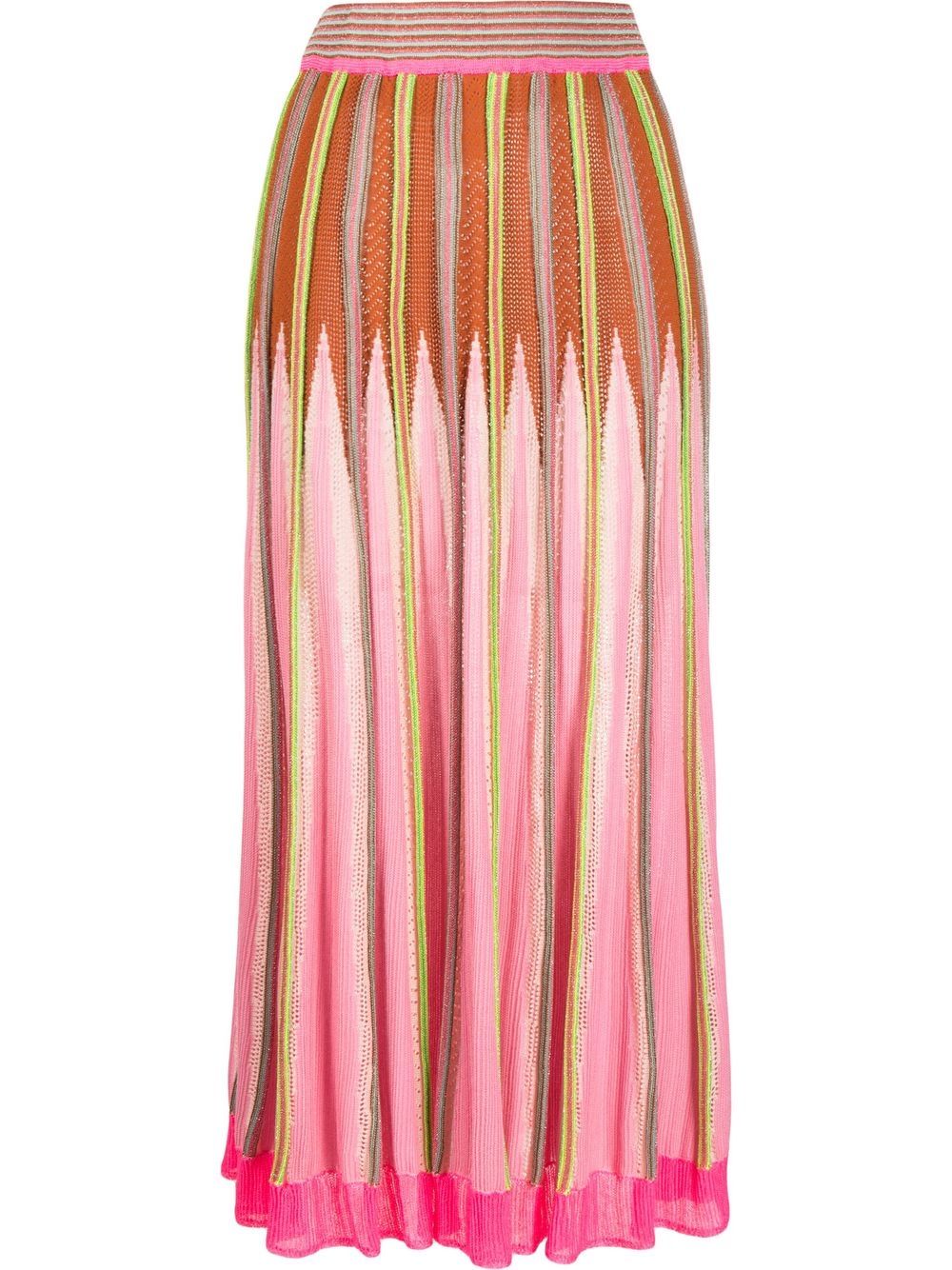 Zigzag-knit midi skirt - Orange