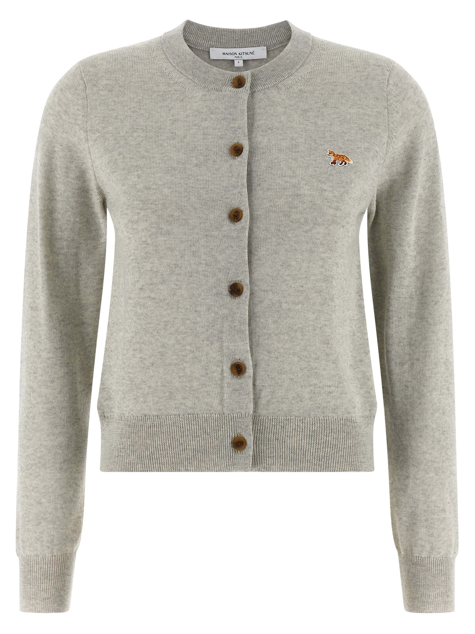 Extrafine Wool with Fox Patch Cardigan — Gray