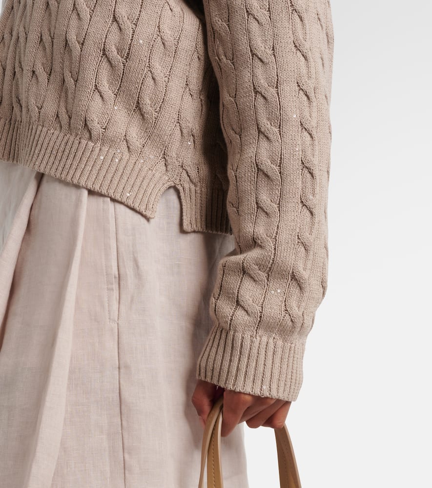 Cable-knit cotton-blend polo sweater