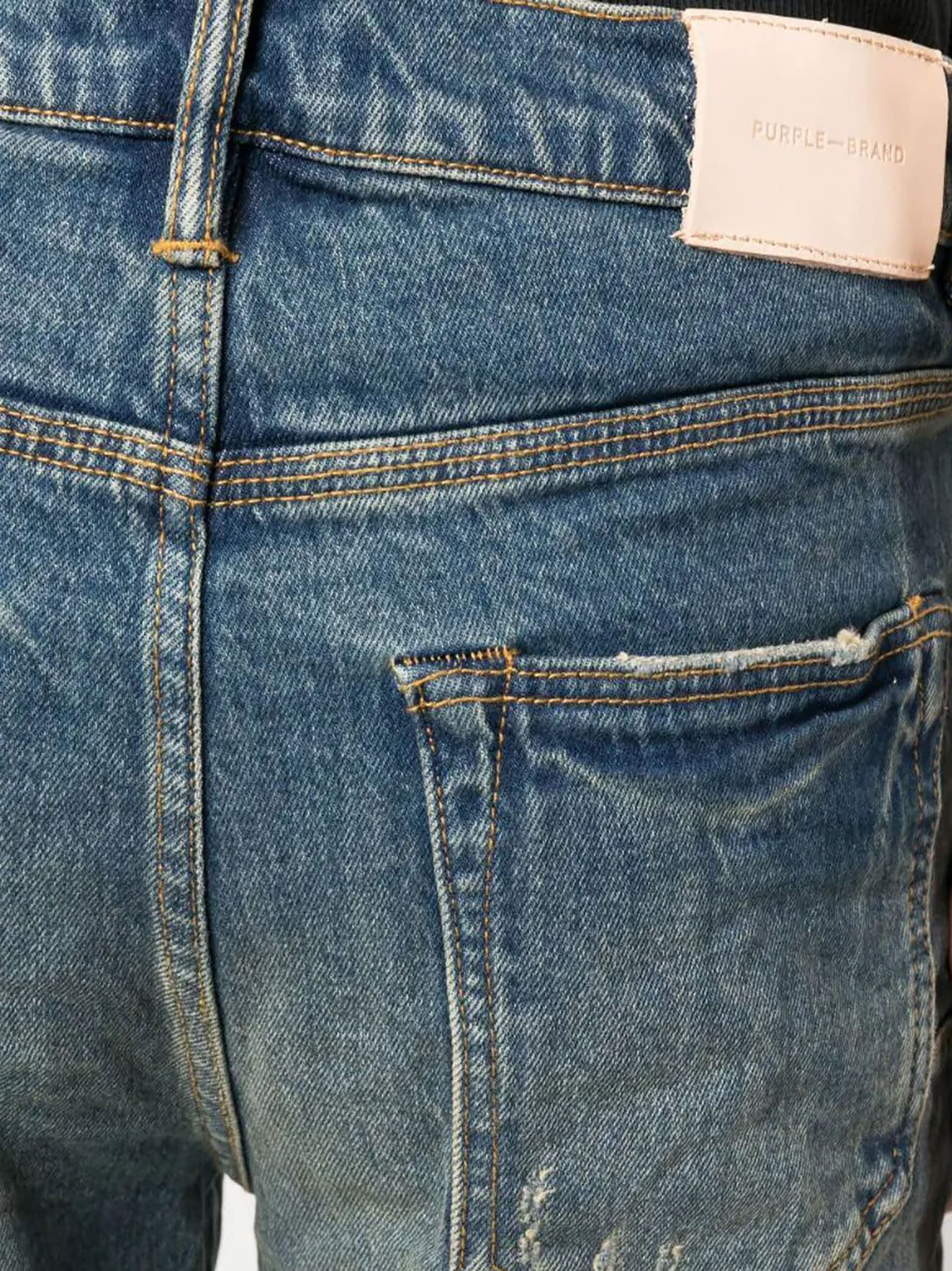 Stonewashed patchwork mid-rise jeans - Blue