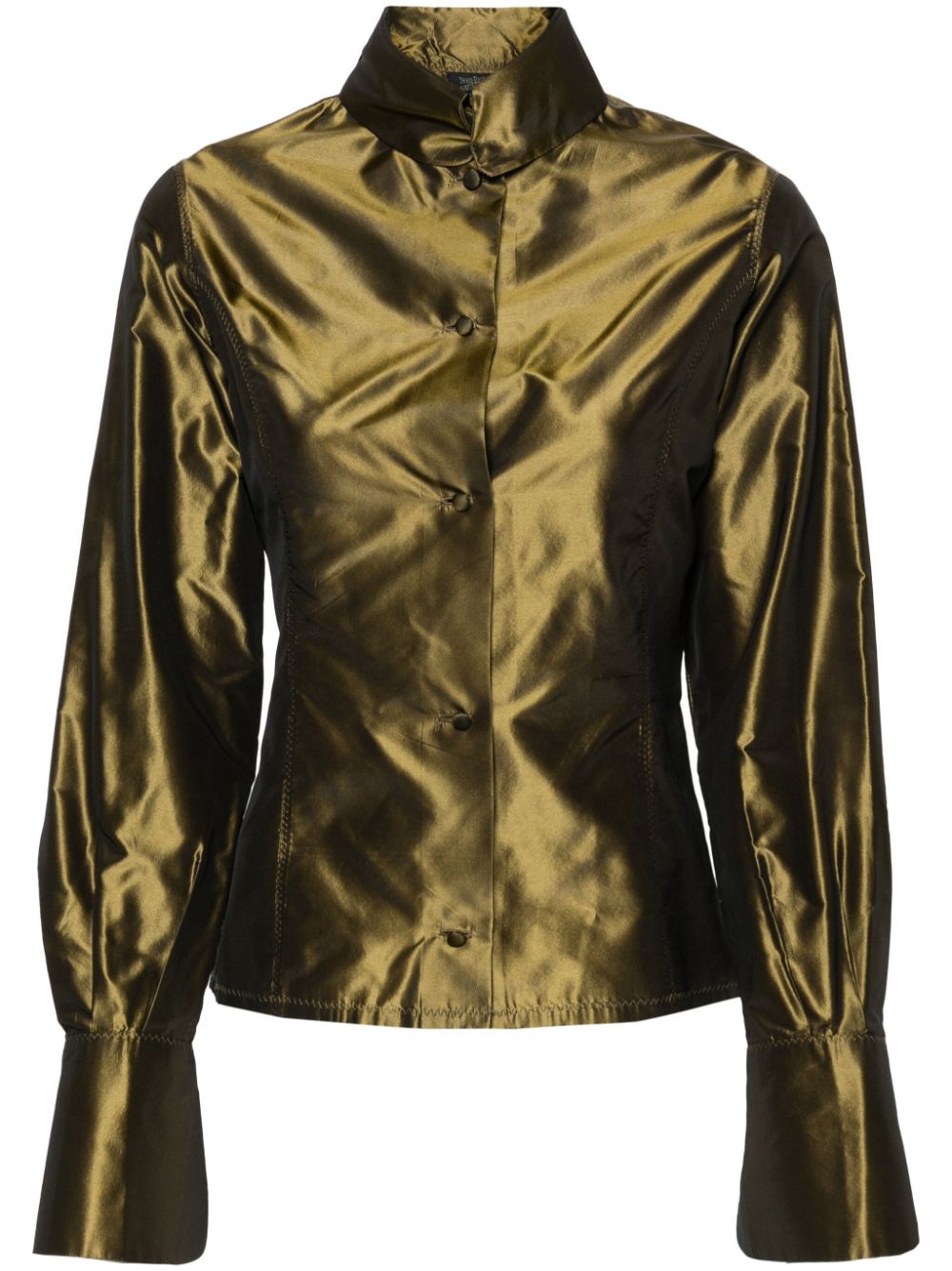 1990s metallic-sheen silk shirt - Green