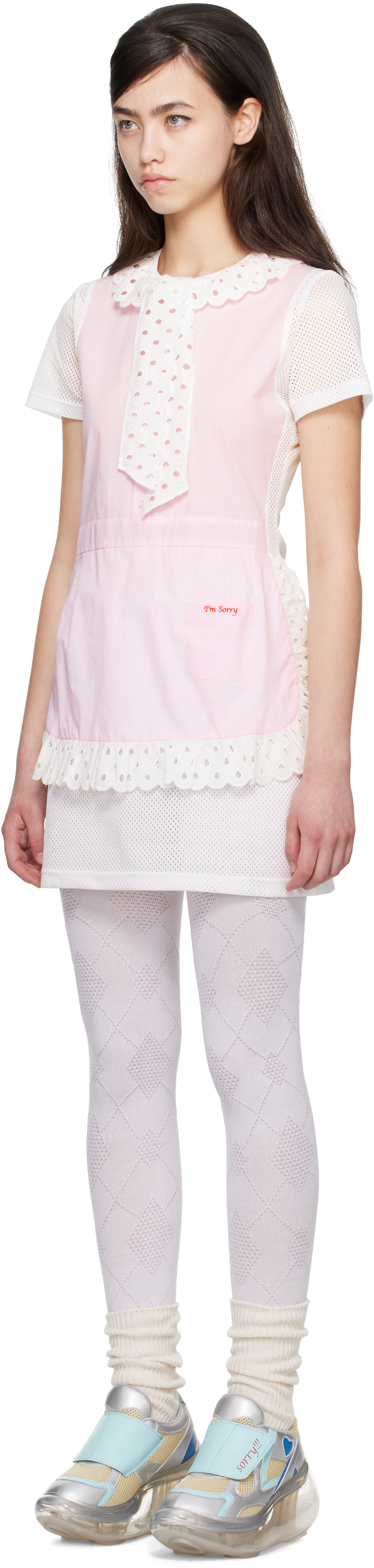 I'm Sorry by Petra Collins SSENSE Exclusive Pink & White JennyFax Edition Apron Minidress
