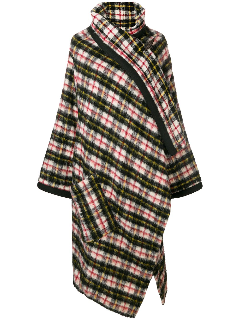 Check shawl-collar coat - Black