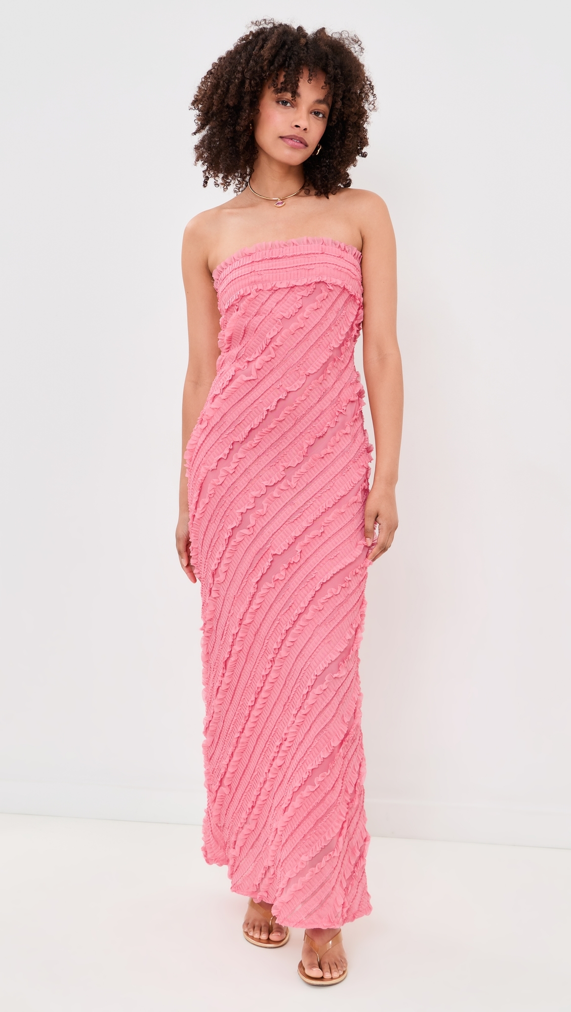 Strapless Ruffled Maxi Dress Guava
