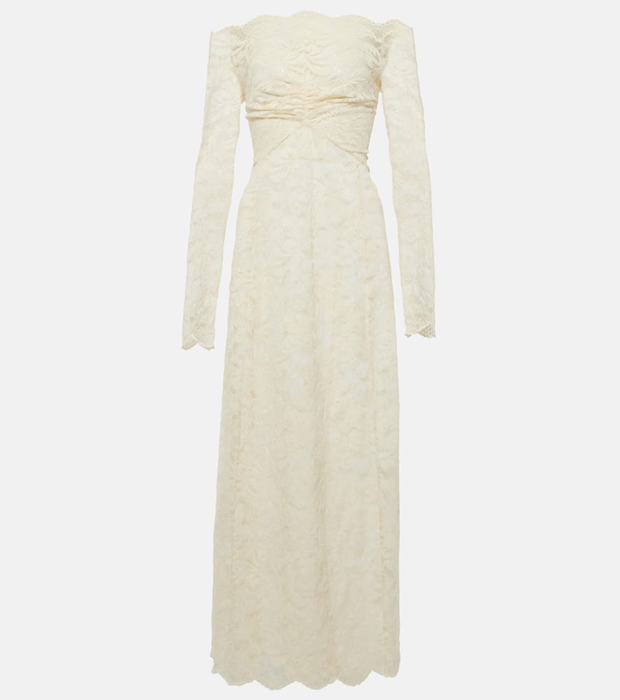 Off-shoulder lace maxi dress