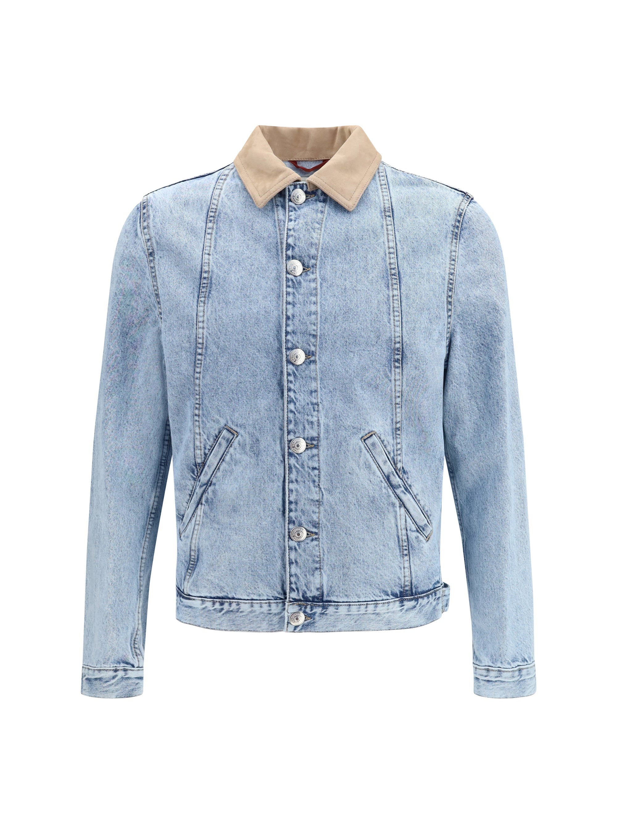 Suede Collar Denim Jacket — Blue