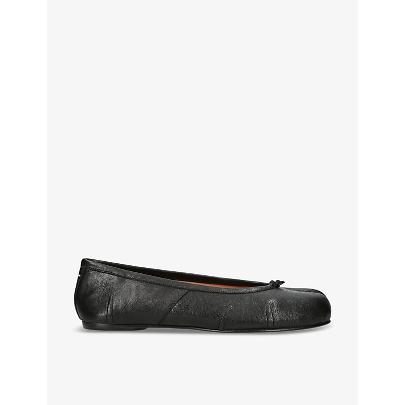 Womens Black Tabi Split-toe Leather Ballet Flats