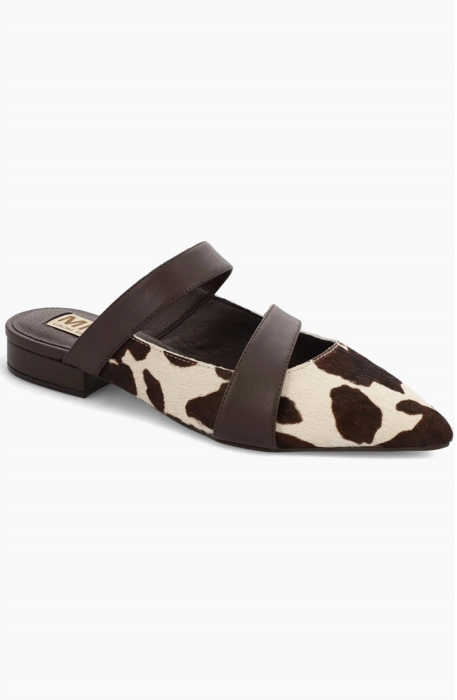 Women's Abie Cow Print Mules In Beige