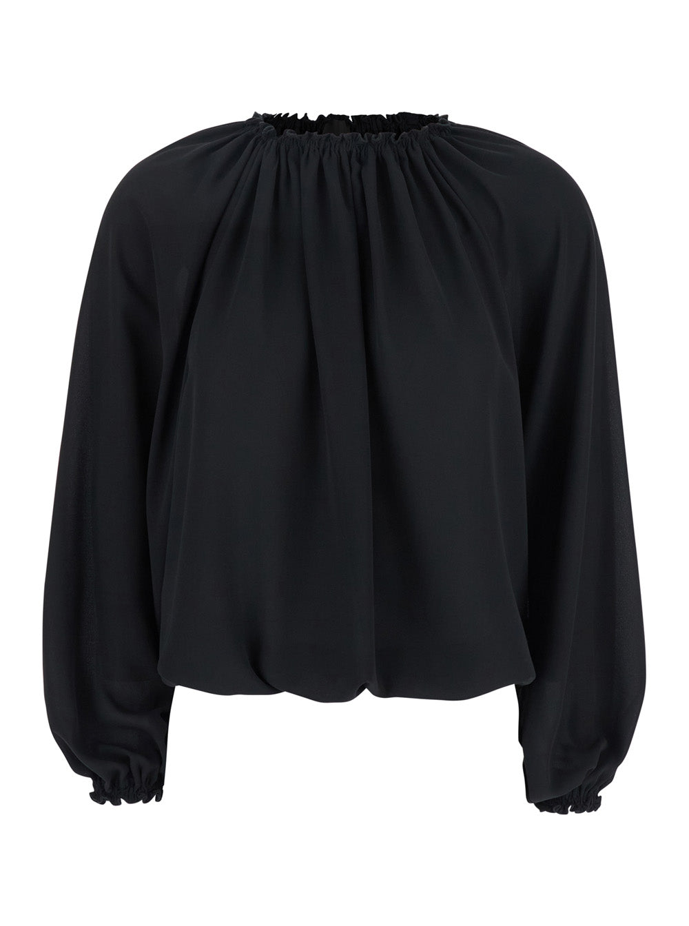 Gathered Polyester Blouse — Black