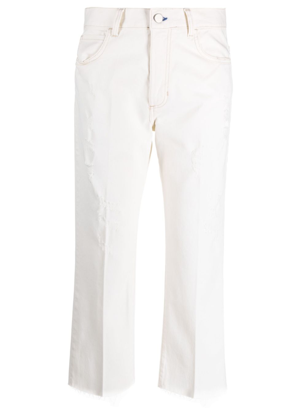 Distressed-effect cropped trousers - Neutrals