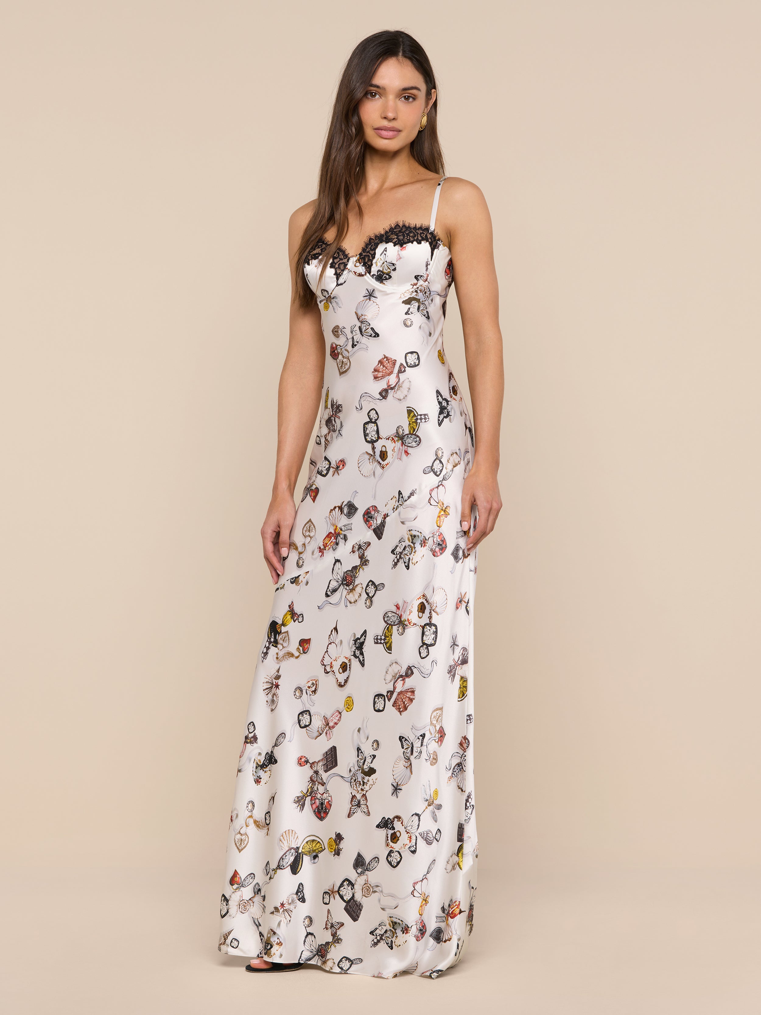 Sayla Silk Gown In Ecru Multi Lock Butterfly